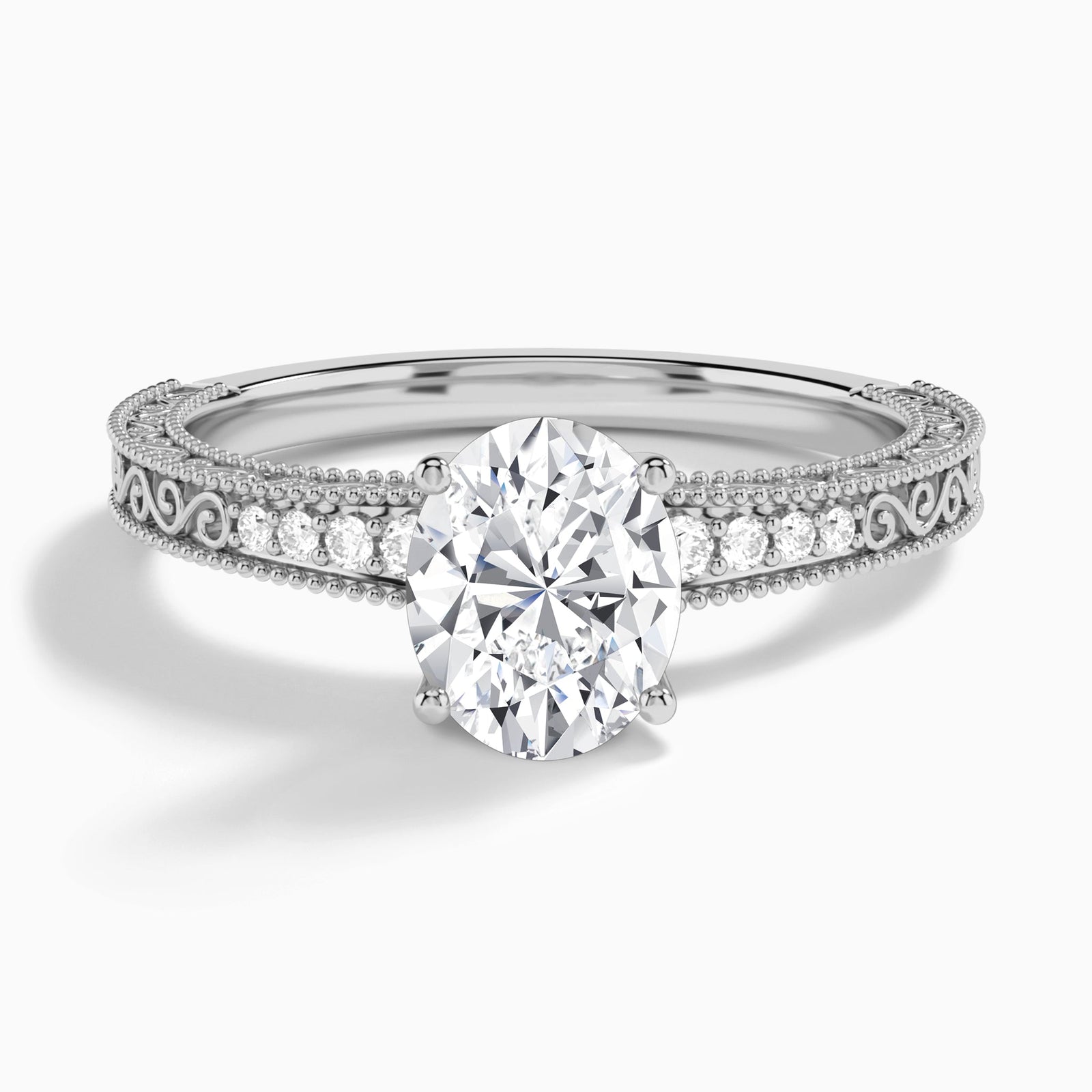 Oval Luxe Francis Engraved Lab Diamond Engagement Ring In Platinum - Lucenjuri
