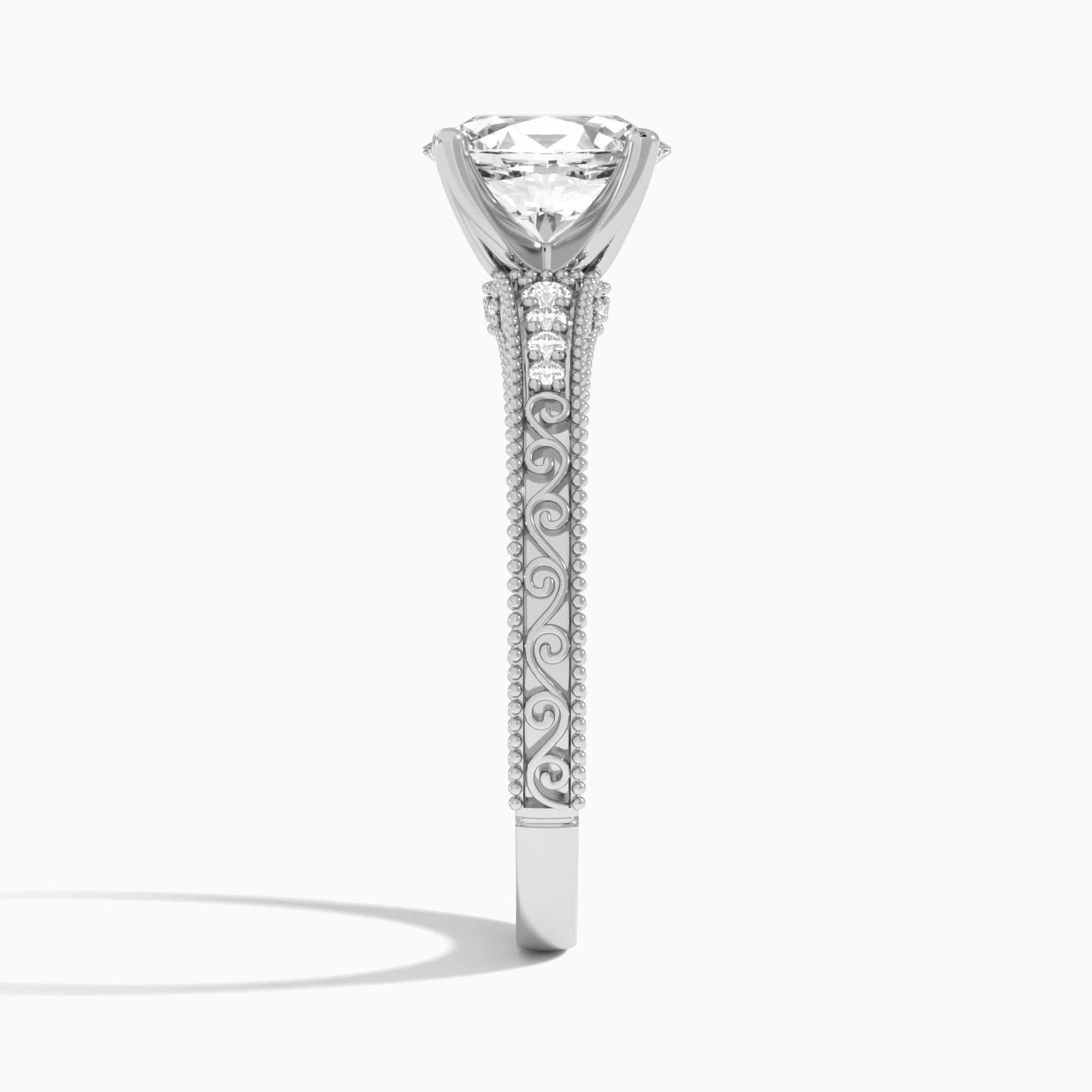 Oval Luxe Francis Engraved Lab Diamond Engagement Ring In Platinum, Side View