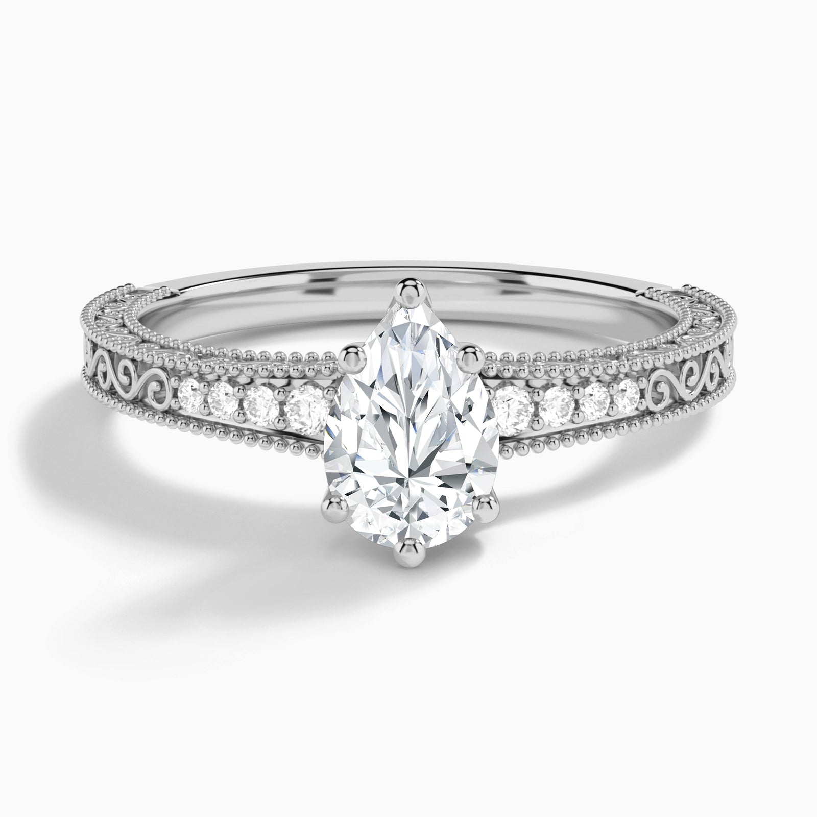 Pear Luxe Francis Engraved Lab Diamond Engagement Ring In Platinum - Lucenjuri