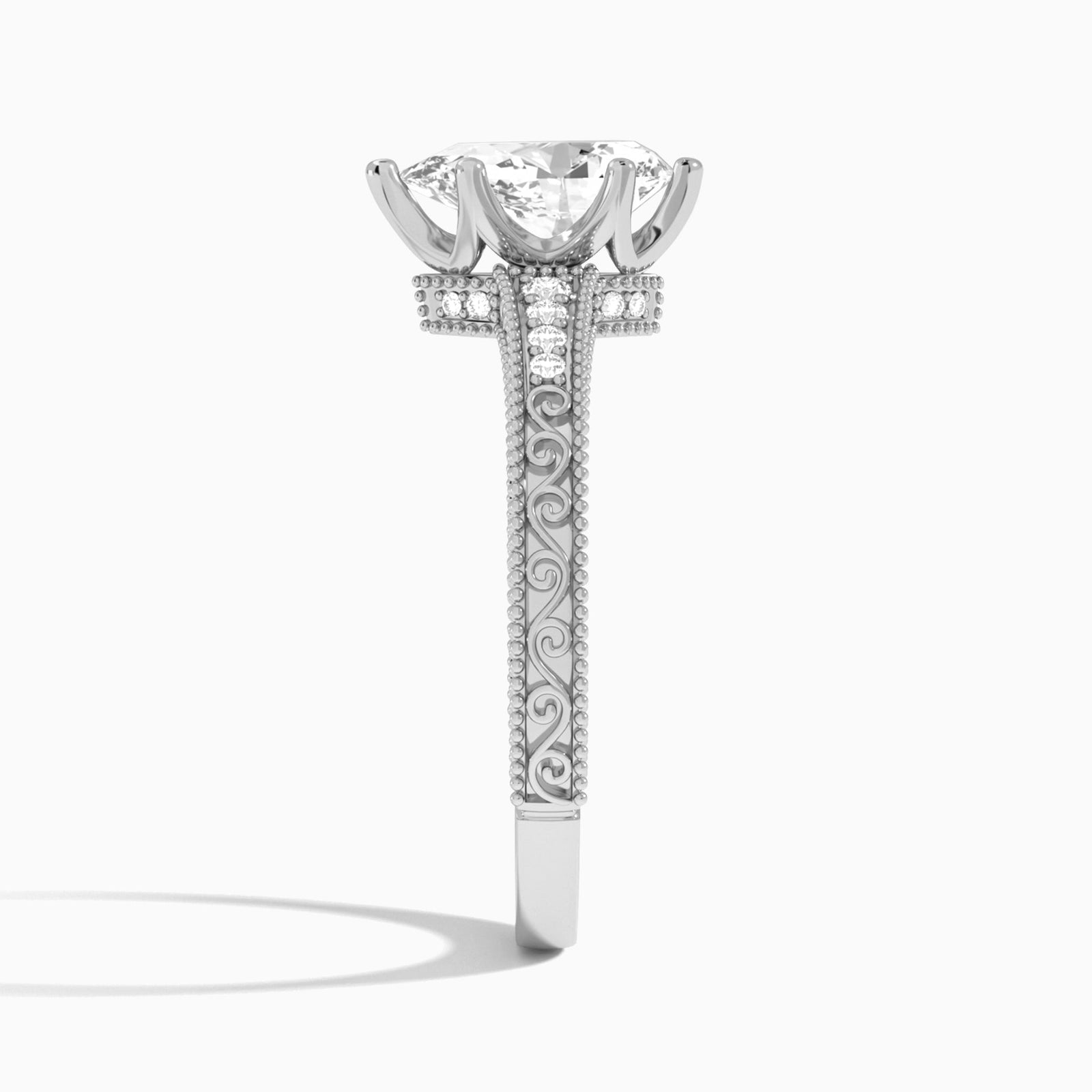 Pear Luxe Francis Engraved Lab Diamond Engagement Ring In Platinum, Side View