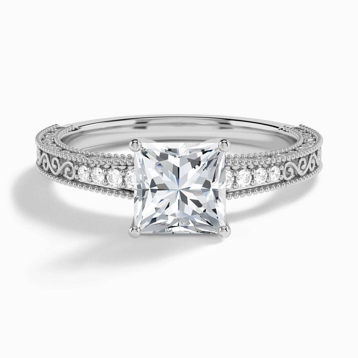 Princess Luxe Francis Engraved Lab Diamond Engagement Ring In Platinum - Lucenjuri