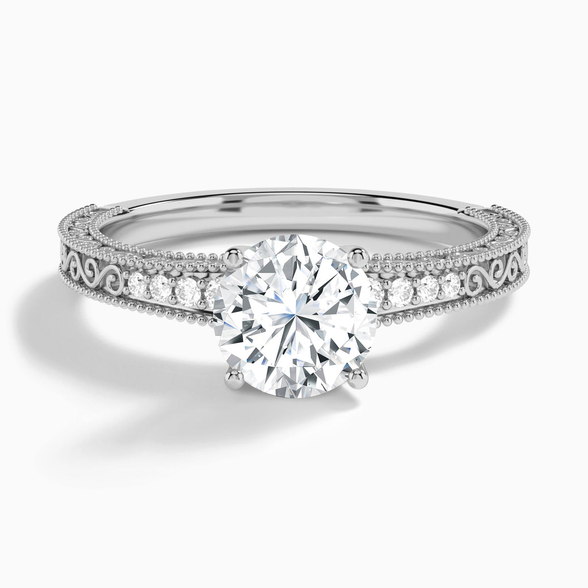 Round Luxe Francis Engraved Lab Diamond Engagement Ring In Platinum - Lucenjuri