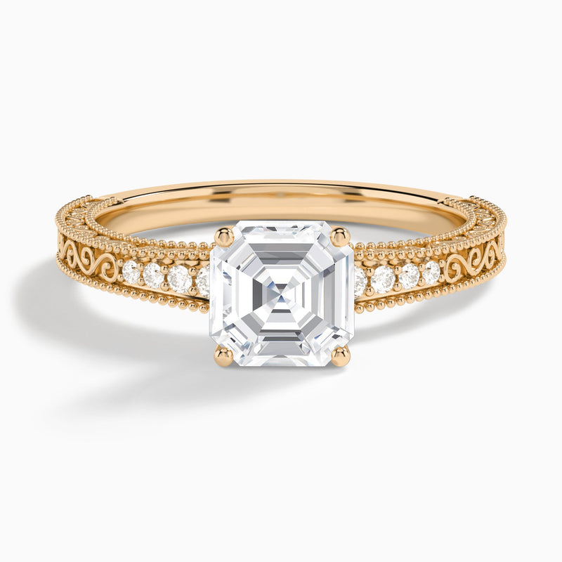Asscher Luxe Engraved Lab Diamond Engagement Ring In 14K Rose Gold - Lucenjuri