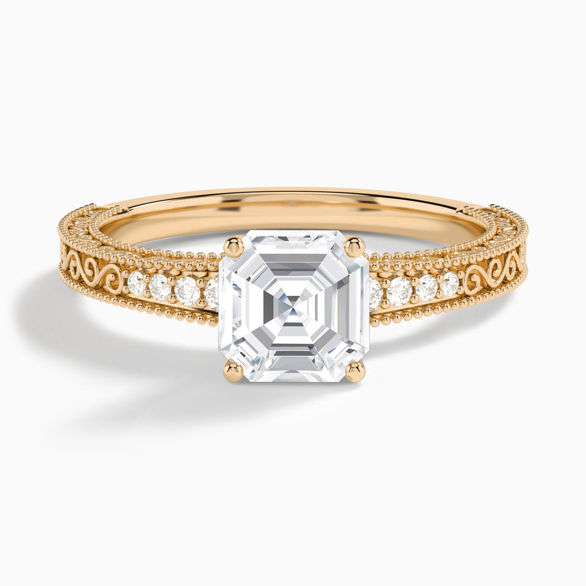 Asscher Luxe Engraved Lab Diamond Engagement Ring In 14K Rose Gold - Lucenjuri