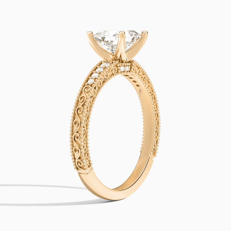 Asscher Luxe Engraved Lab Diamond Engagement Ring In 14K Rose Gold, Angle View