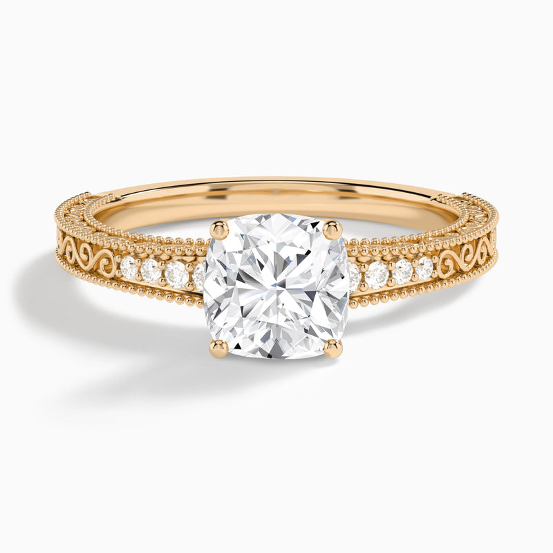 Cushion Luxe Engraved Lab Diamond Engagement Ring In 14K Rose Gold - Lucenjuri