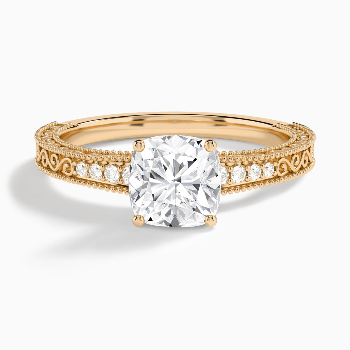 Cushion Luxe Engraved Lab Diamond Engagement Ring In 14K Rose Gold - Lucenjuri