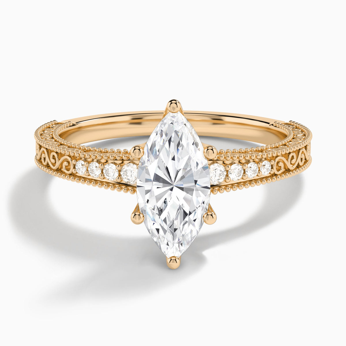Marquise Luxe Engraved Lab Diamond Engagement Ring In 14K Rose Gold - Lucenjuri