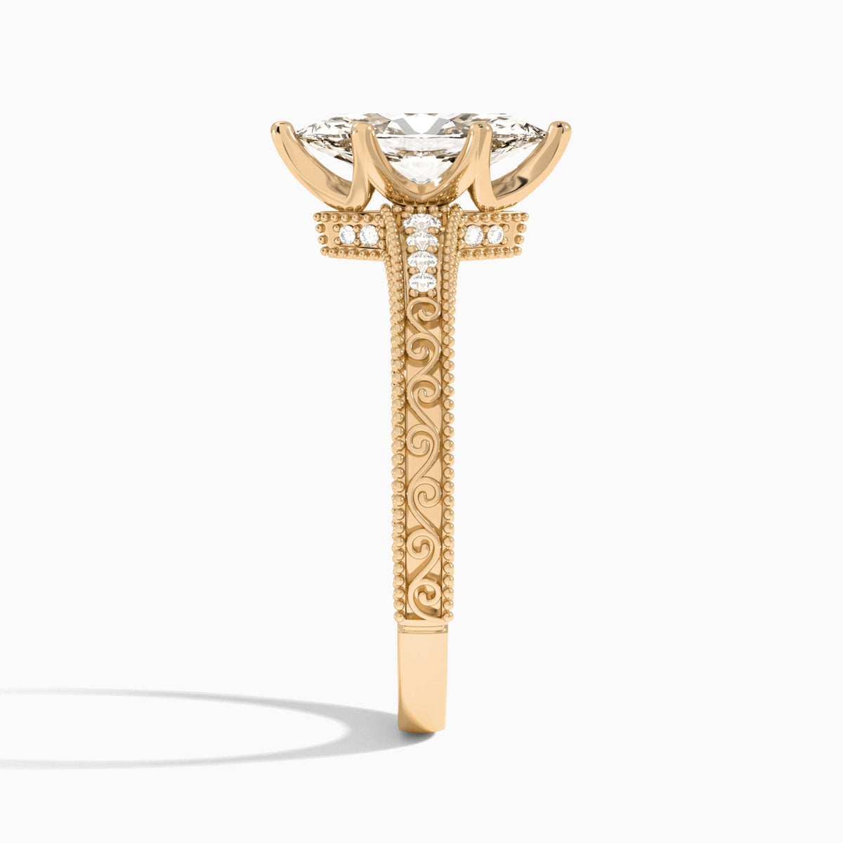Marquise Luxe Engraved Lab Diamond Engagement Ring In 14K Rose Gold, Side View