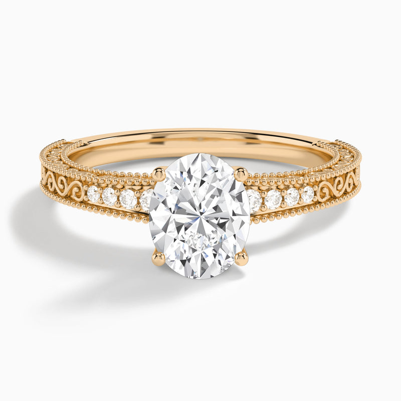 Oval Luxe Engraved Lab Diamond Engagement Ring In 14K Rose Gold - Lucenjuri