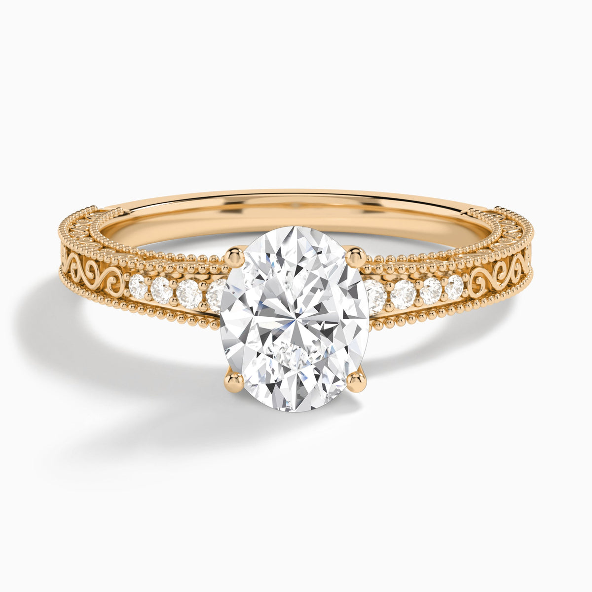 Oval Luxe Engraved Lab Diamond Engagement Ring In 14K Rose Gold - Lucenjuri