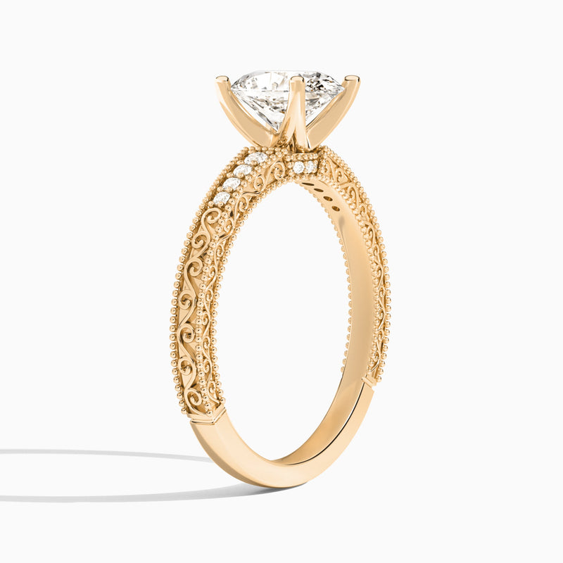 Oval Luxe Engraved Lab Diamond Engagement Ring In 14K Rose Gold, Angle View