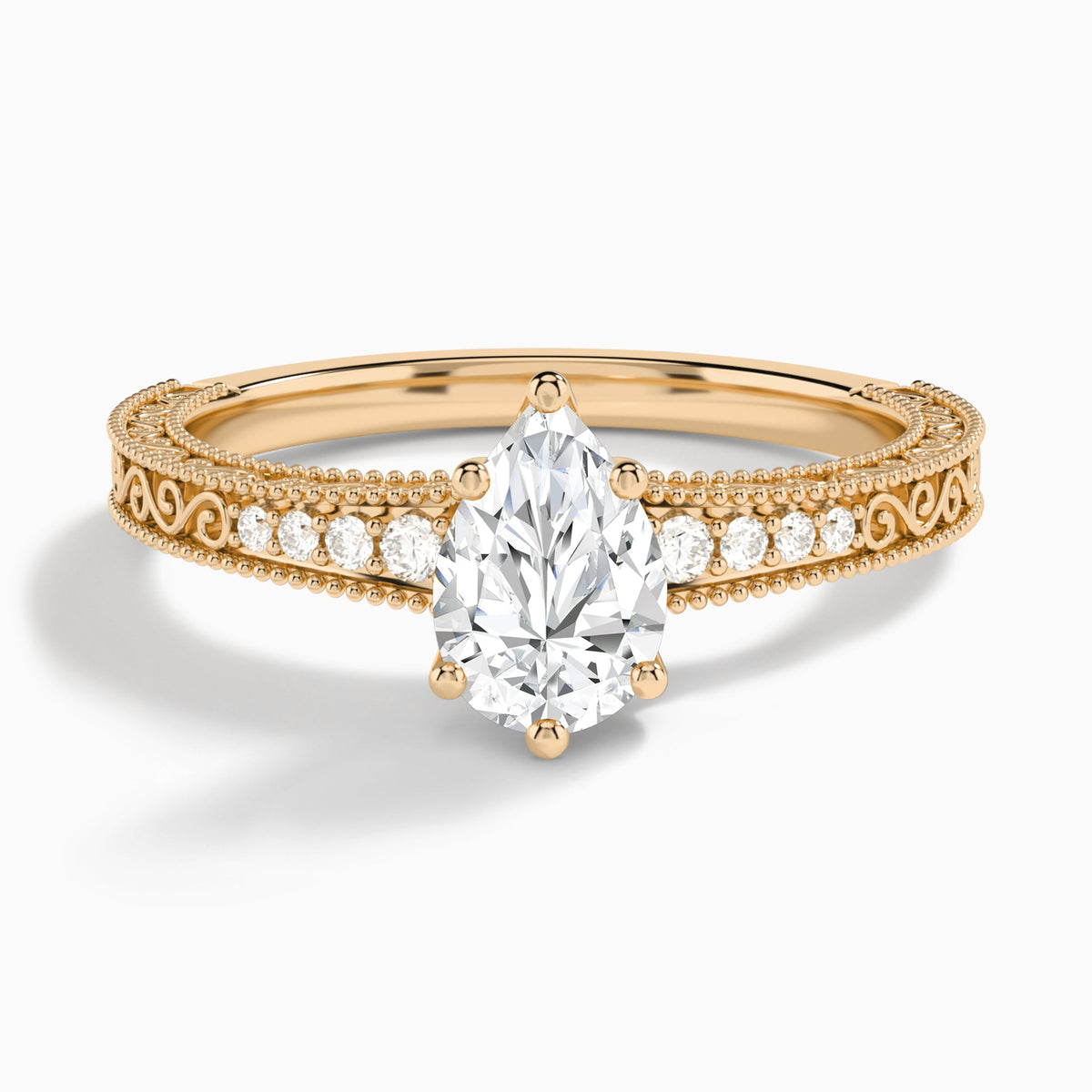 Pear Luxe Engraved Lab Diamond Engagement Ring In 14K Rose Gold - Lucenjuri