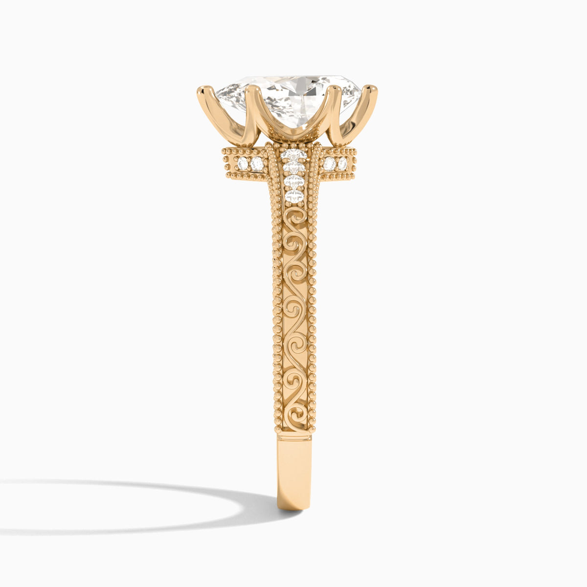 Pear Luxe Engraved Lab Diamond Engagement Ring In 14K Rose Gold, Side View