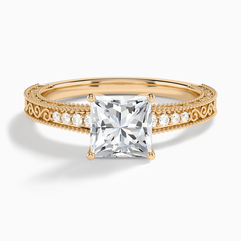 Princess Luxe Engraved Lab Diamond Engagement Ring In 14K Rose Gold - Lucenjuri