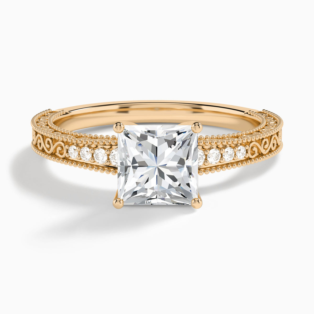 Princess Luxe Engraved Lab Diamond Engagement Ring In 14K Rose Gold - Lucenjuri