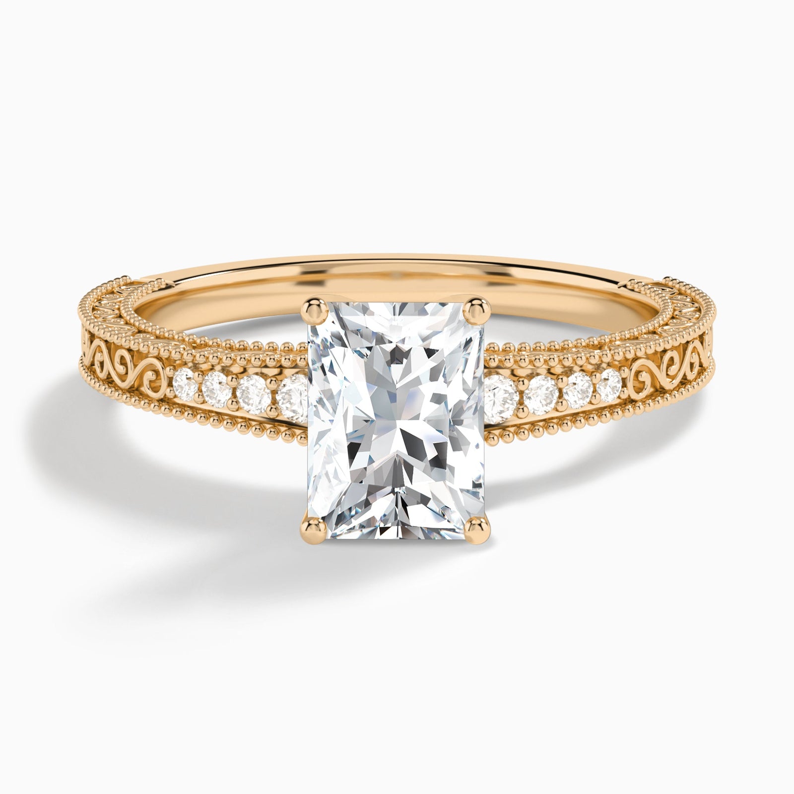 Radiant Luxe Engraved Lab Diamond Engagement Ring In 14K Rose Gold - Lucenjuri