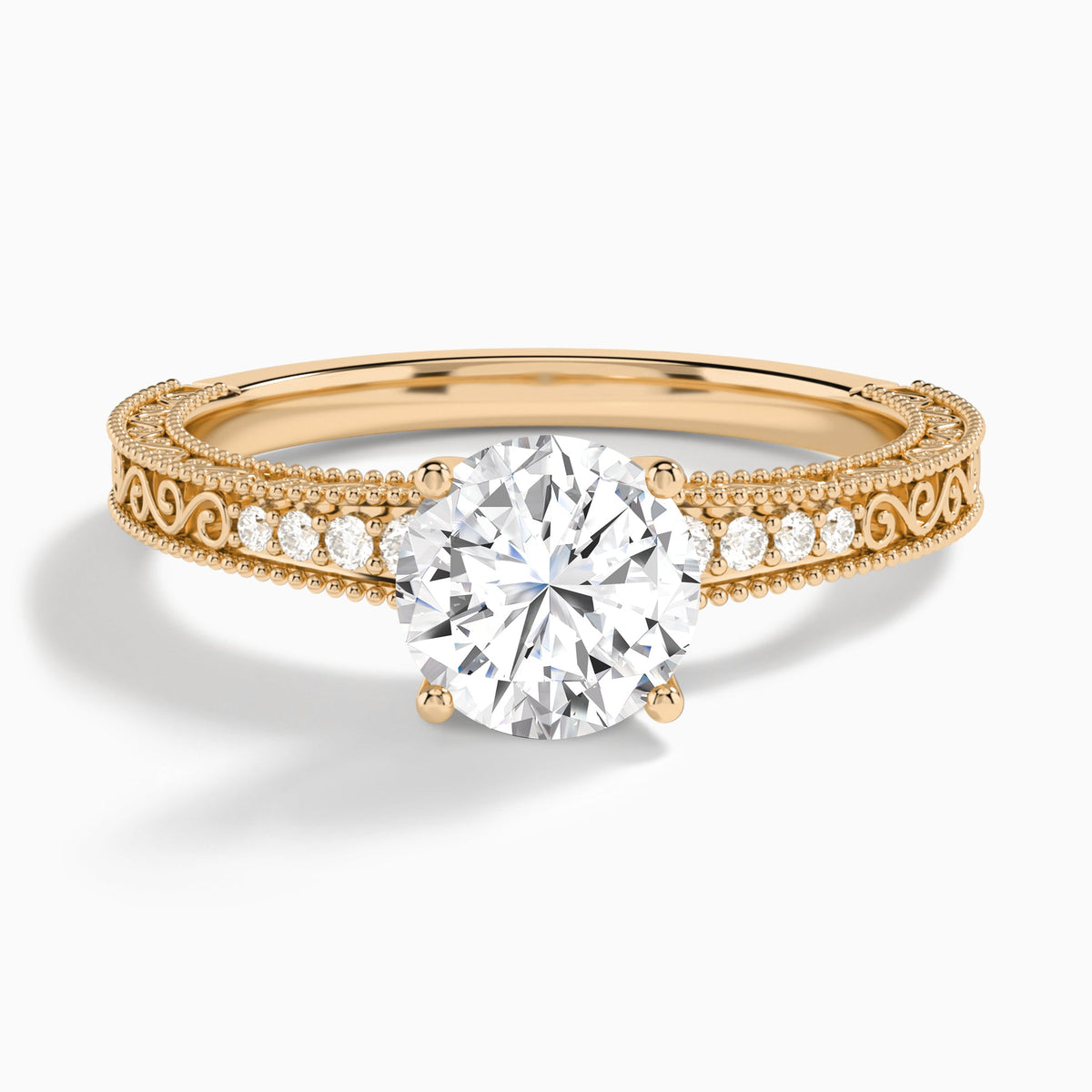 Round Luxe Engraved Lab Diamond Engagement Ring In 14K Rose Gold - Lucenjuri