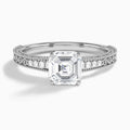 Asscher Luxe Engraved Lab Diamond Engagement Ring In 14K White Gold - Lucenjuri