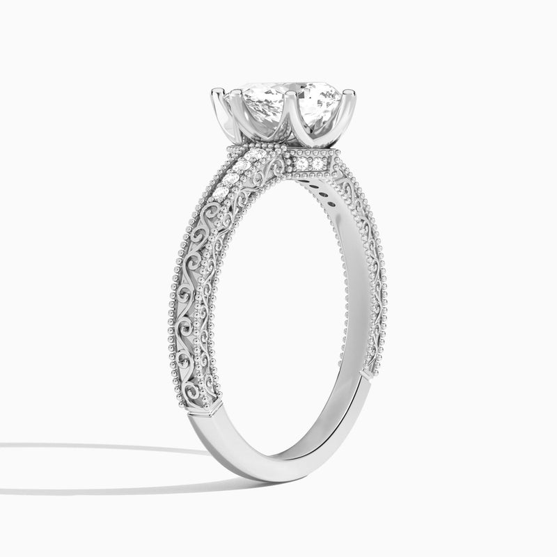 Pear Luxe Engraved Lab Diamond Engagement Ring In 14K White Gold, Angle View