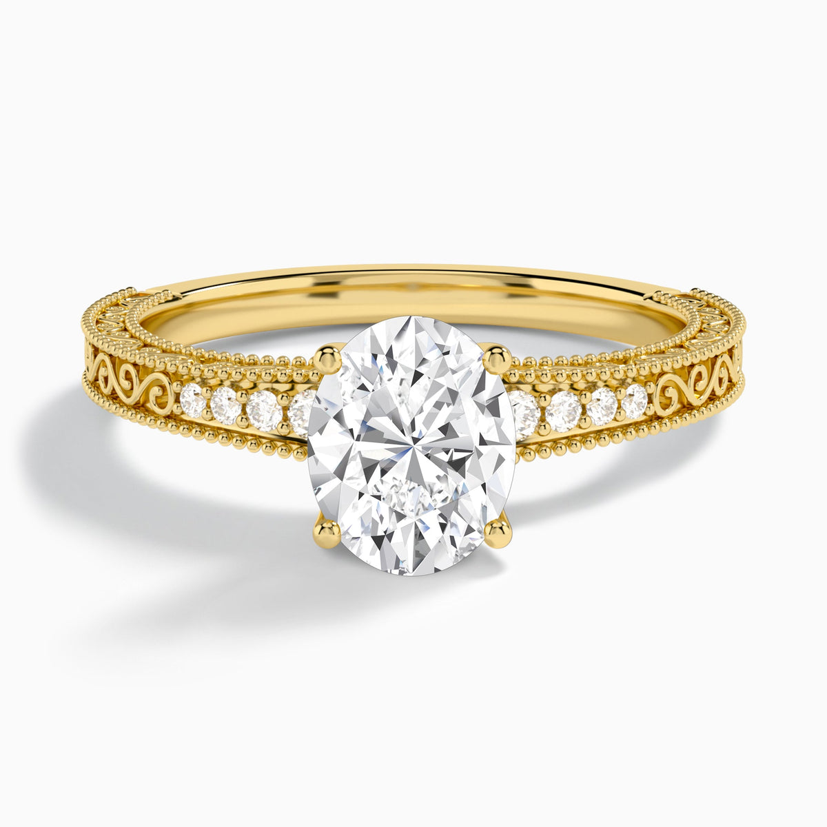 Oval Luxe Engraved Lab Diamond Engagement Ring In 18K Yellow Gold - Lucenjuri