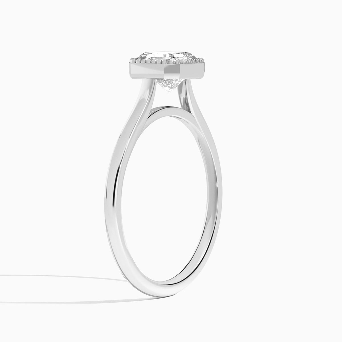 Asscher Eos Bezel Lab Diamond Engagement Ring In Platinum, Angle View