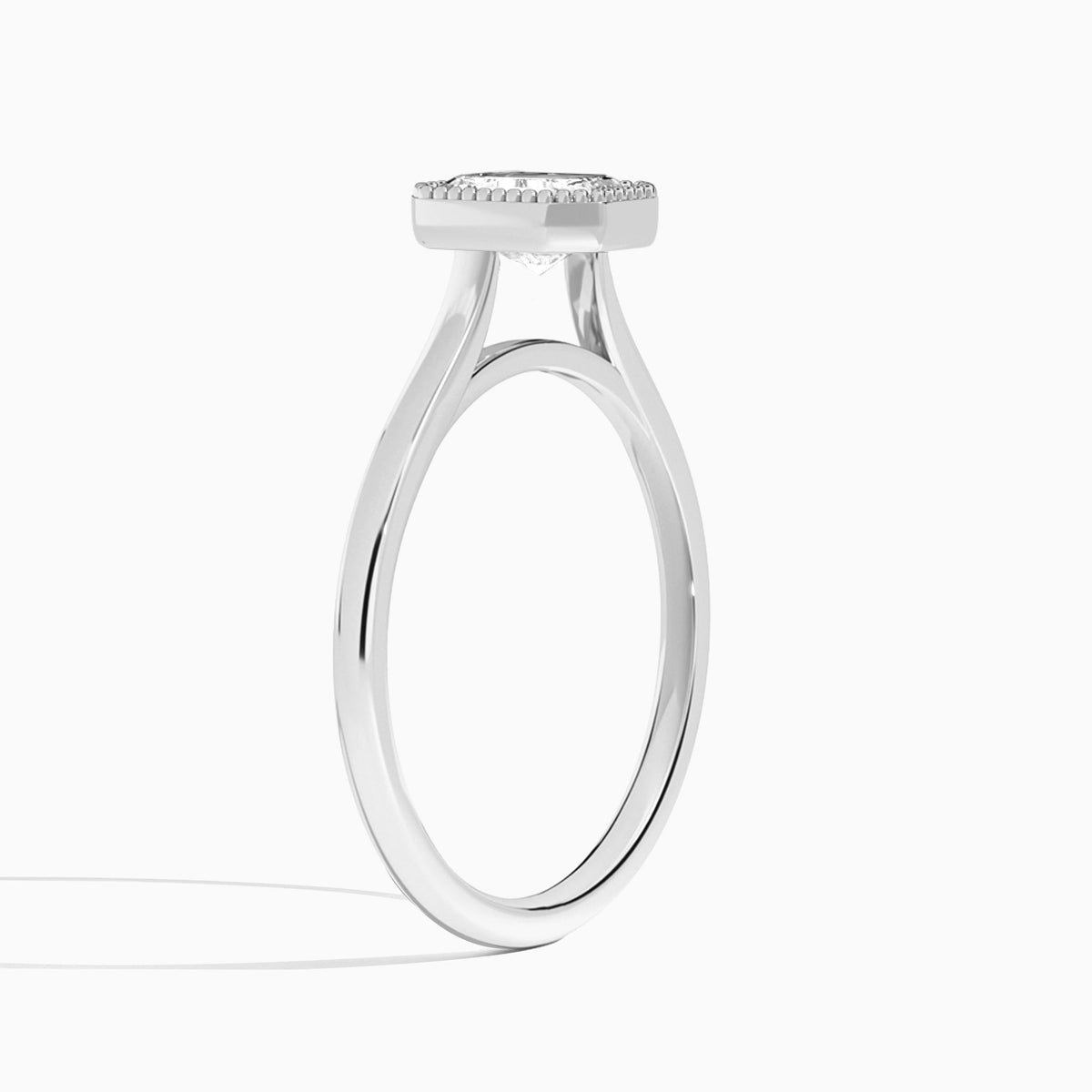 Radiant Eos Bezel Lab Diamond Engagement Ring In Platinum, Angle View