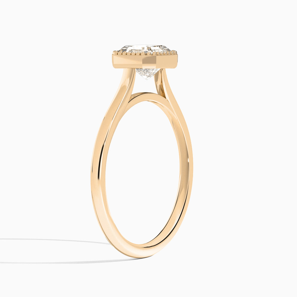 Asscher Eos Bezel Lab Diamond Engagement Ring In 14K Rose Gold, Angle View