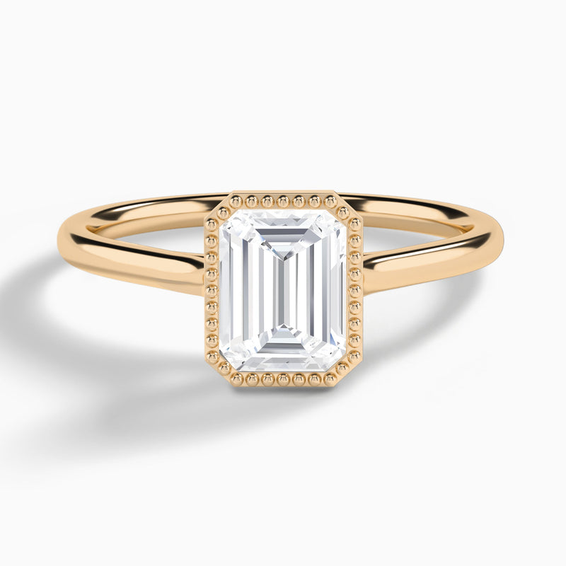 Emerald Eos Bezel Lab Diamond Engagement Ring In 14K Rose Gold - Lucenjuri