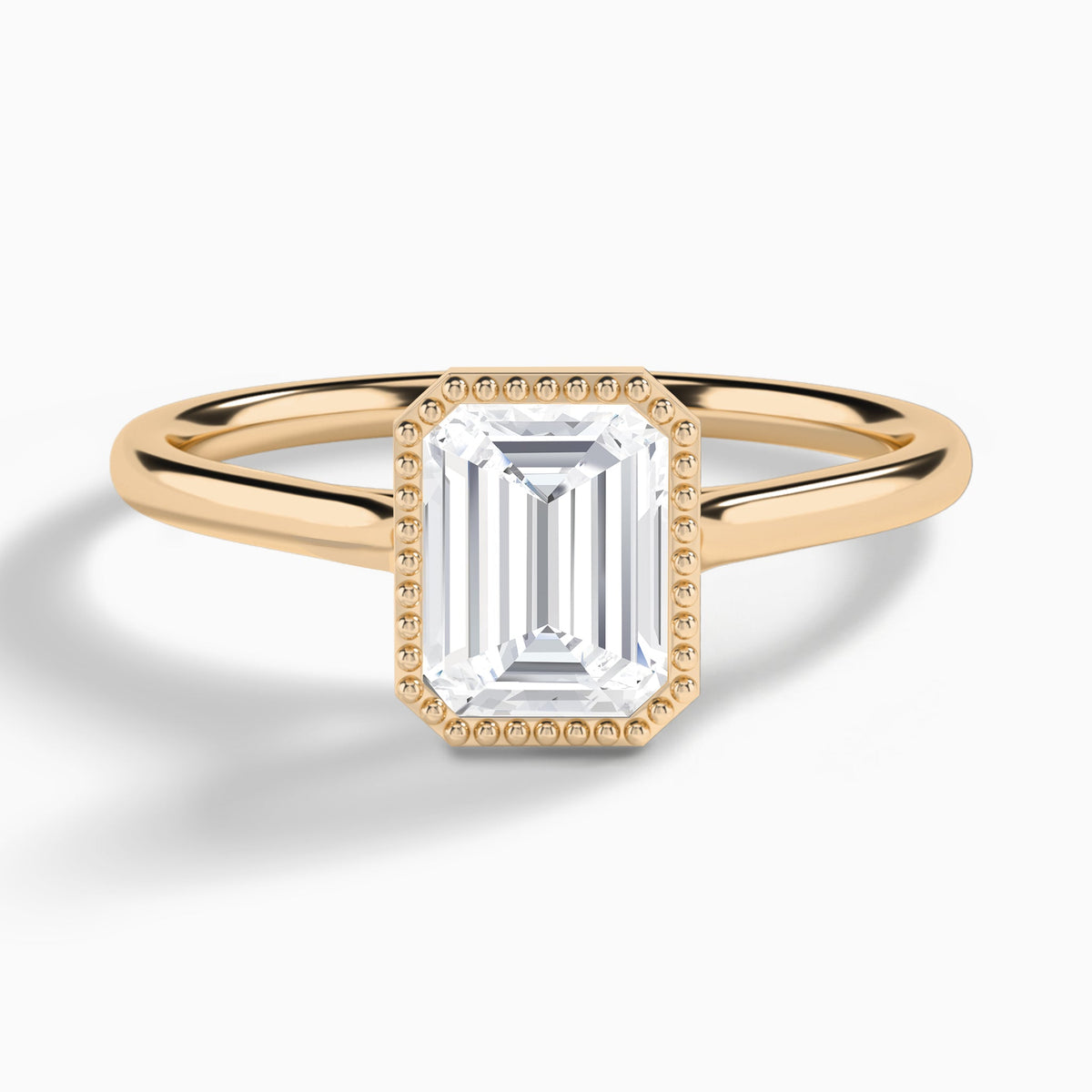 Emerald Eos Bezel Lab Diamond Engagement Ring In 14K Rose Gold - Lucenjuri