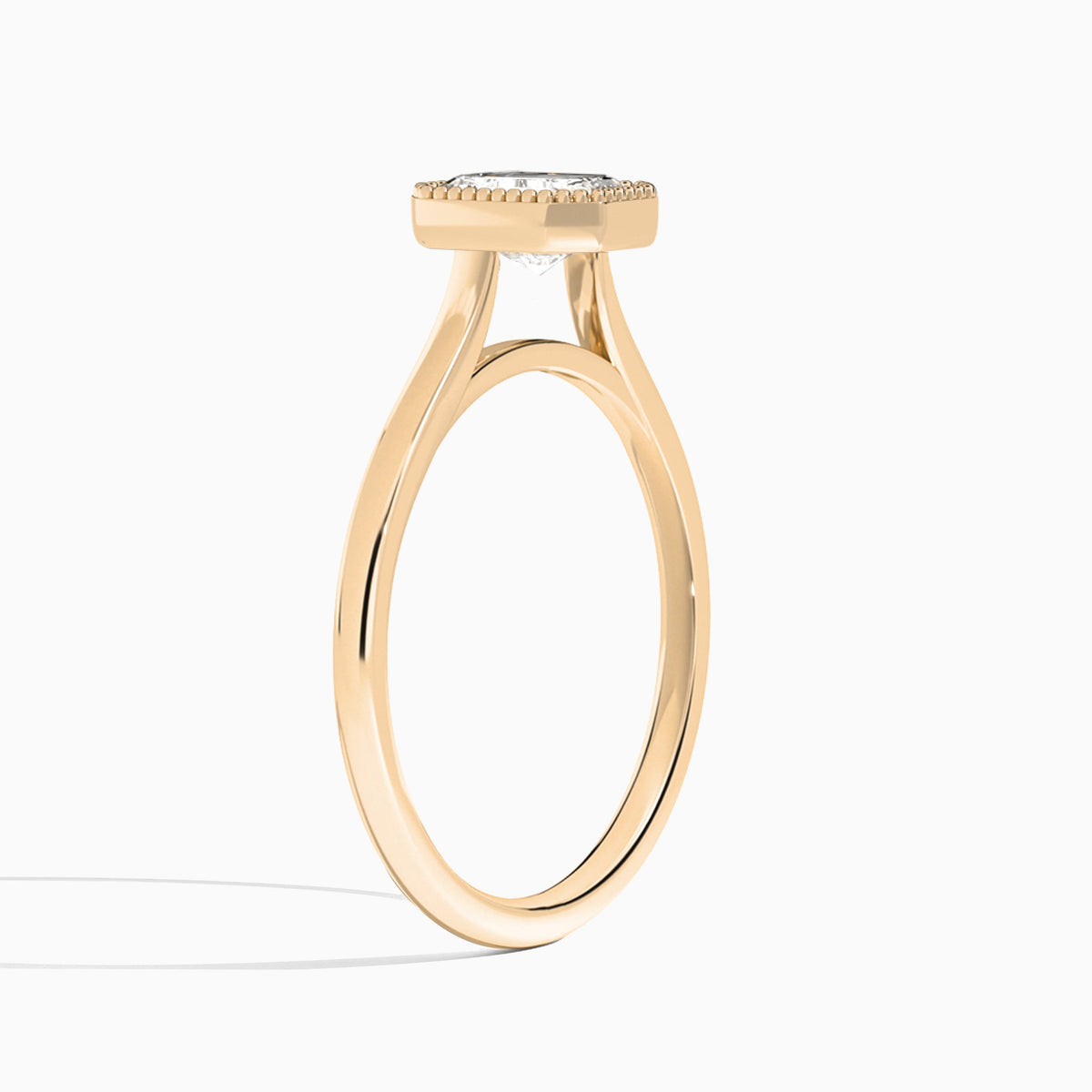Radiant Eos Bezel Lab Diamond Engagement Ring In 14K Rose Gold, Angle View