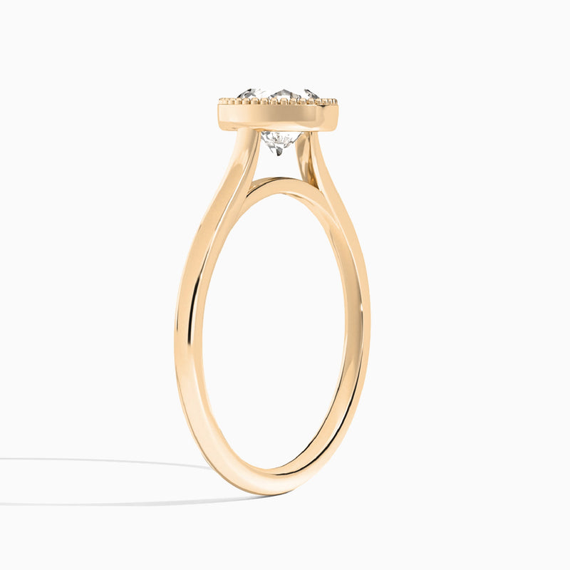Round Eos Bezel Lab Diamond Engagement Ring In 14K Rose Gold, Angle View