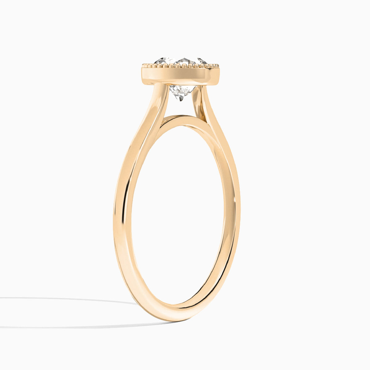 Round Eos Bezel Lab Diamond Engagement Ring In 14K Rose Gold, Angle View
