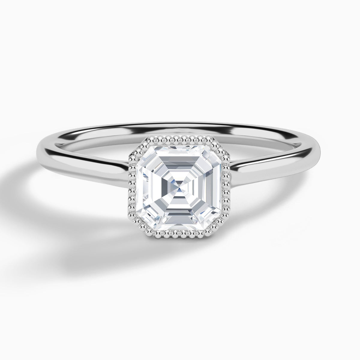 Asscher Eos Bezel Lab Diamond Engagement Ring In 18K White Gold - Lucenjuri
