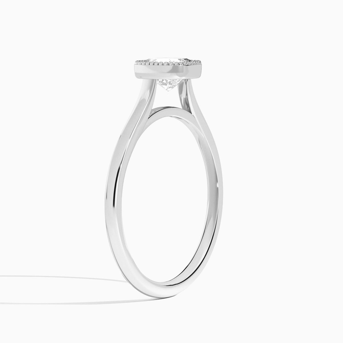 Cushion Eos Bezel Lab Diamond Engagement Ring In 18K White Gold, Angle View