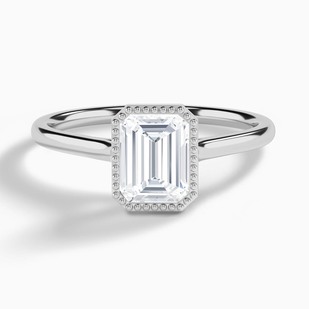 Emerald Eos Bezel Lab Diamond Engagement Ring In 14K White Gold - Lucenjuri