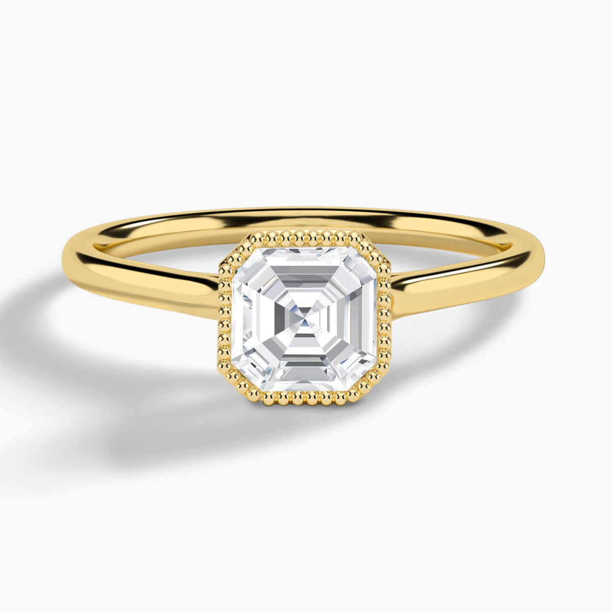 Asscher Eos Bezel Lab Diamond Engagement Ring In 18K Yellow Gold - Lucenjuri