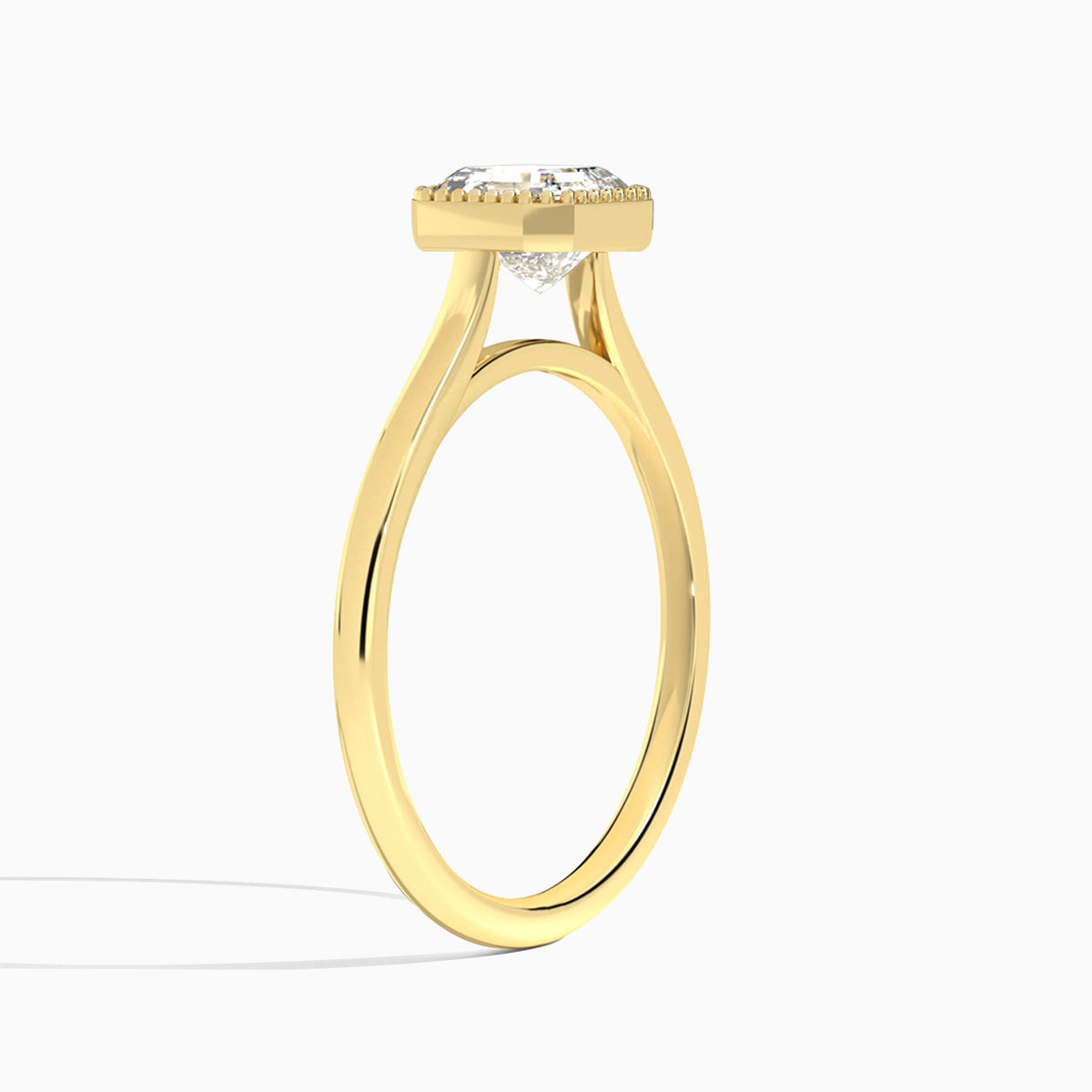 Asscher Eos Bezel Lab Diamond Engagement Ring In 18K Yellow Gold, Angle View