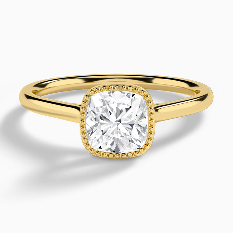 Cushion Eos Bezel Lab Diamond Engagement Ring In 14K Yellow Gold - Lucenjuri