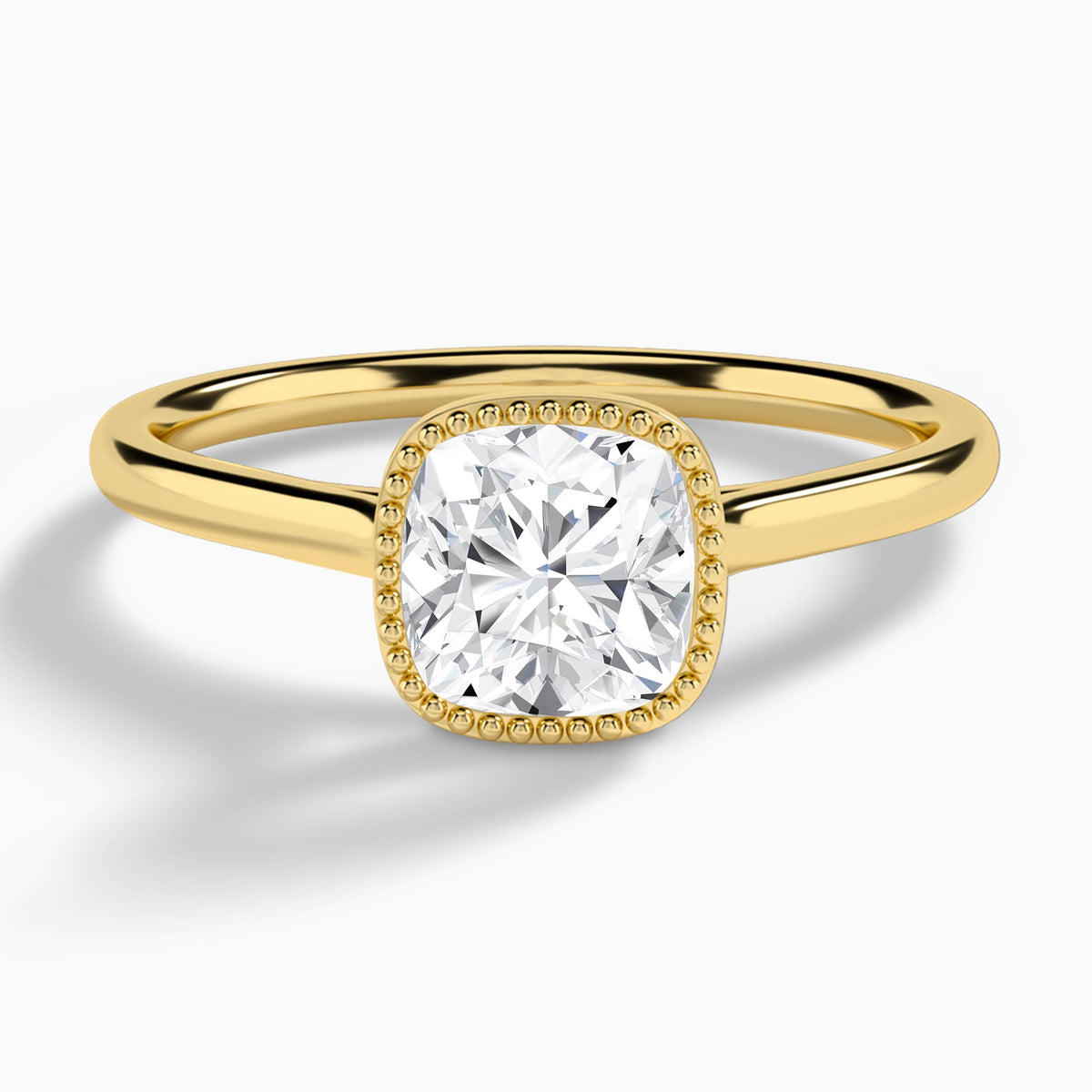 Cushion Eos Bezel Lab Diamond Engagement Ring In 14K Yellow Gold - Lucenjuri