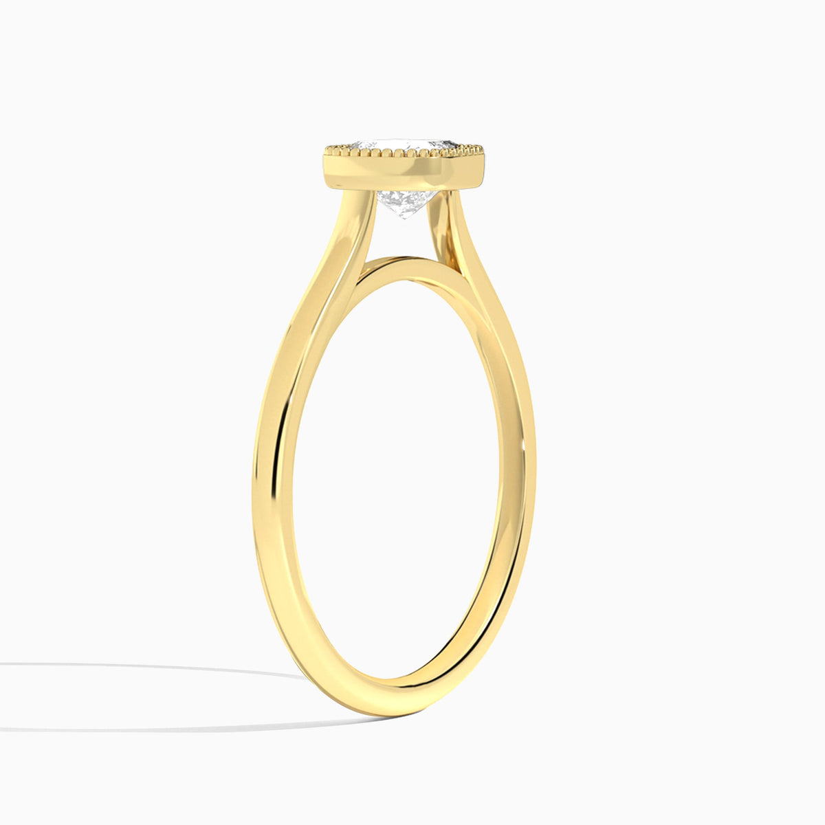 Cushion Eos Bezel Lab Diamond Engagement Ring In 14K Yellow Gold, Angle View