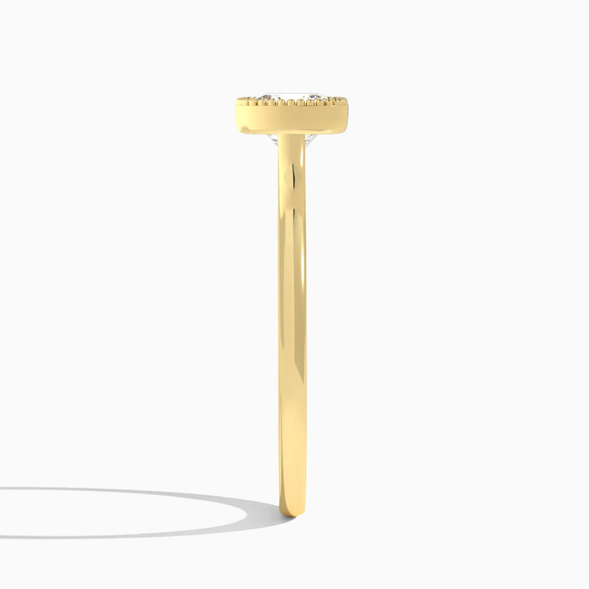 Cushion Eos Bezel Lab Diamond Engagement Ring In 18K Yellow Gold, Side View