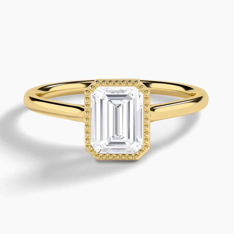 Emerald Eos Bezel Lab Diamond Engagement Ring In 14K Yellow Gold - Lucenjuri