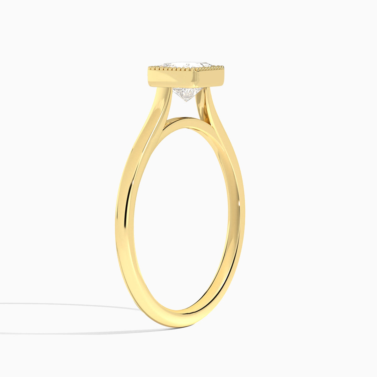 Princess Eos Bezel Lab Diamond Engagement Ring In 14K Yellow Gold, Angle View