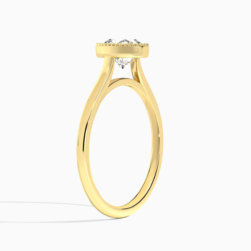 Round Eos Bezel Lab Diamond Engagement Ring In 18K Yellow Gold, Angle View