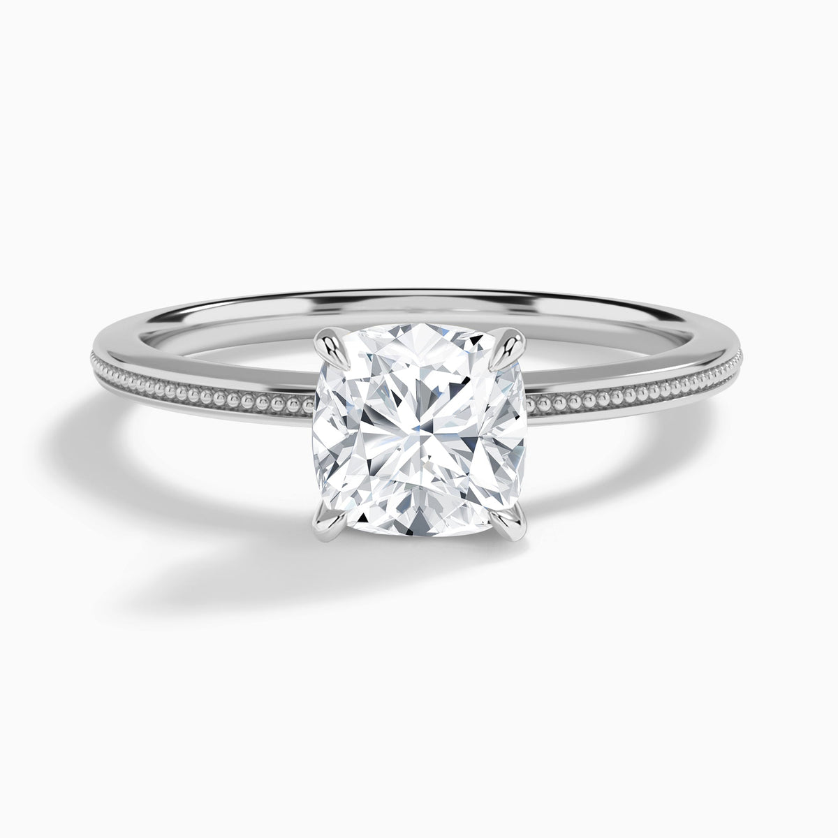 Cushion Amia Milgrain Lab Diamond Engagement Ring In Platinum - Lucenjuri
