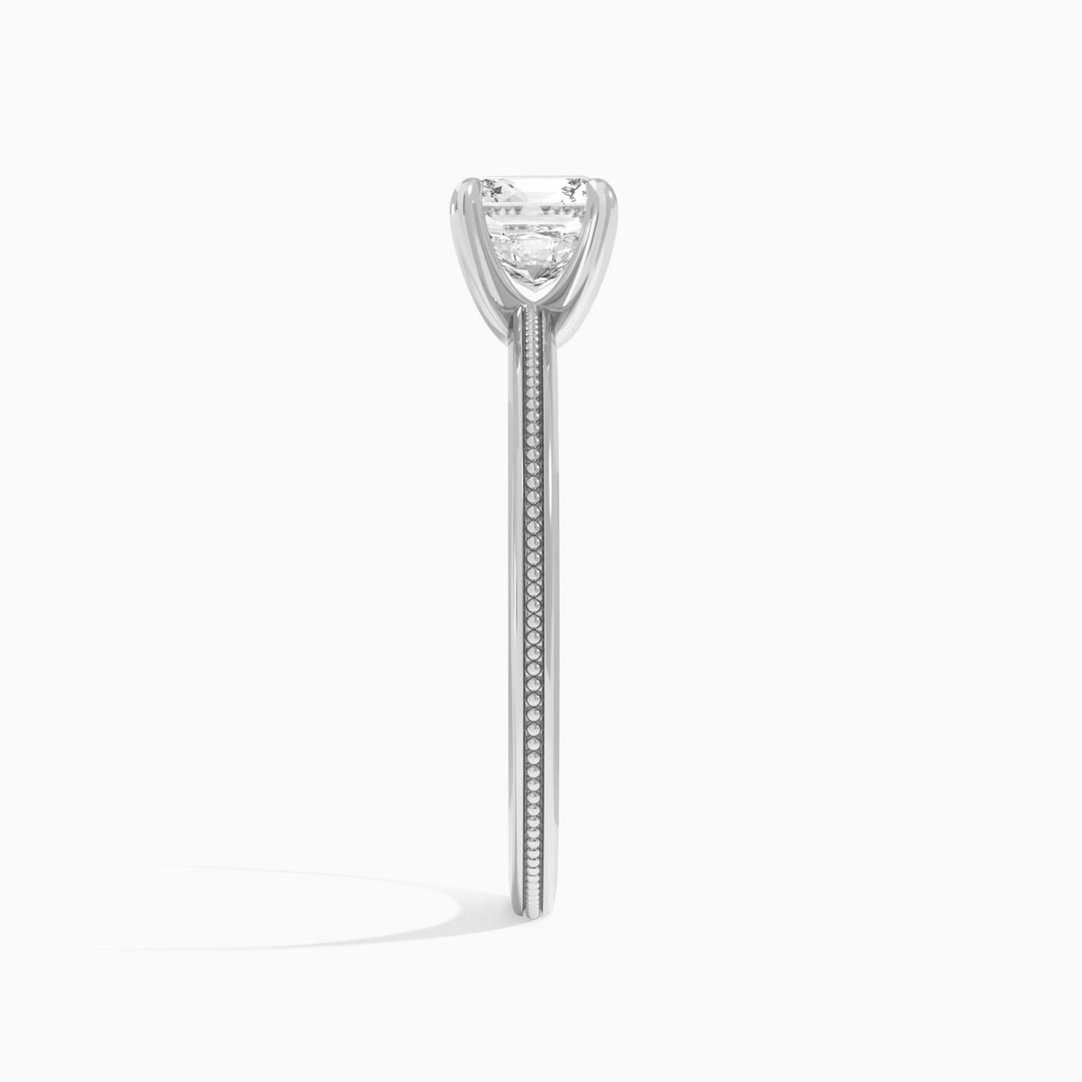 Cushion Amia Milgrain Lab Diamond Engagement Ring In Platinum, Side View