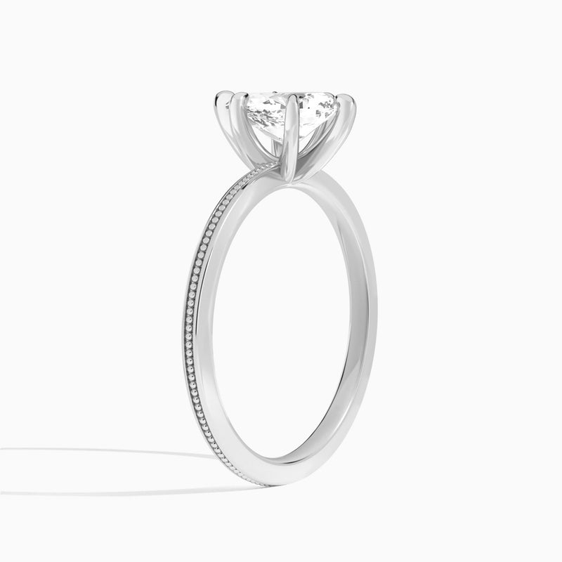 Pear Amia Milgrain Lab Diamond Engagement Ring In Platinum, Angle View