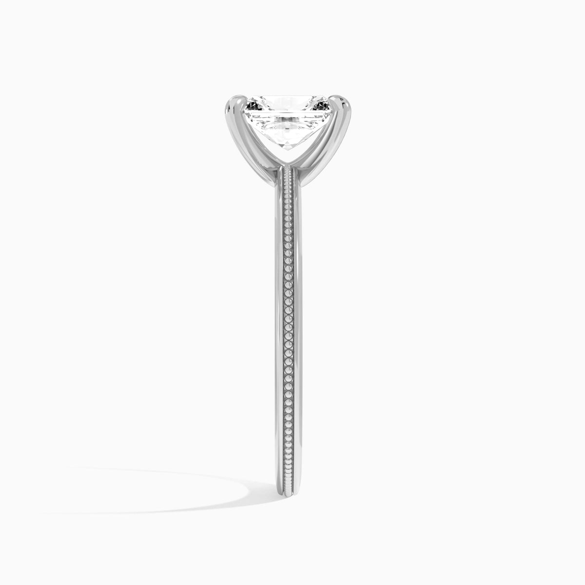 Radiant Amia Milgrain Lab Diamond Engagement Ring In Platinum, Side View
