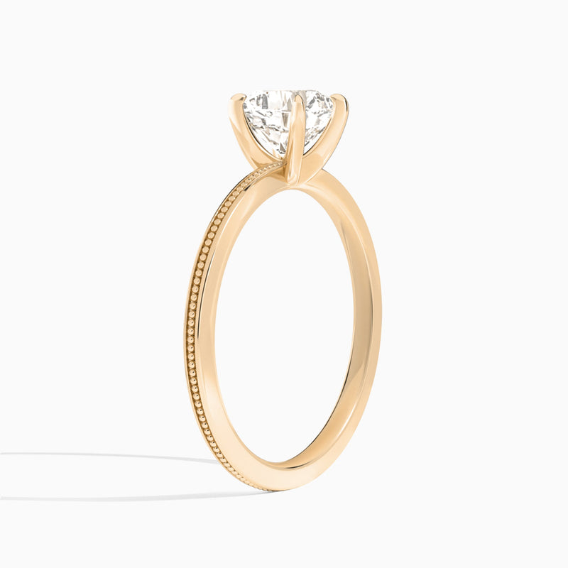 Cushion Amia Milgrain Lab Diamond Engagement Ring In 14K Rose Gold, Angle View